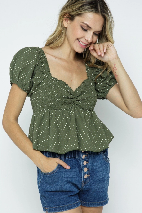 wholesale clothing olive top with v neck In The Beginning