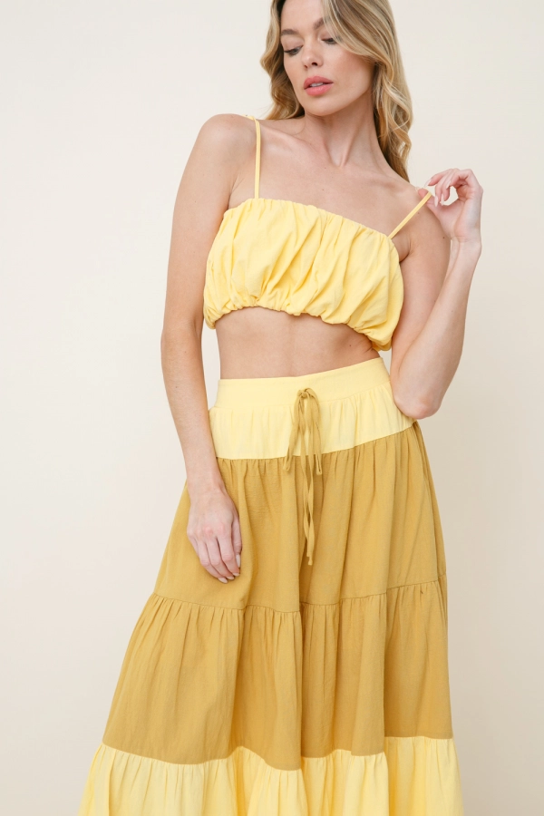 wholesale clothing yellow combo crop top with spaghetti straps In The Beginning