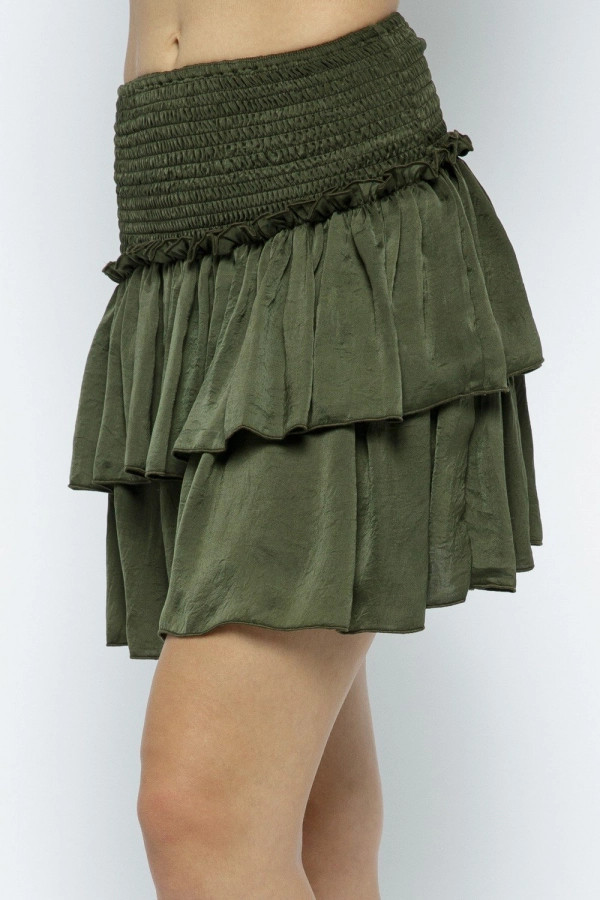 wholesale clothing olive flared smocked mini skirt In The Beginning