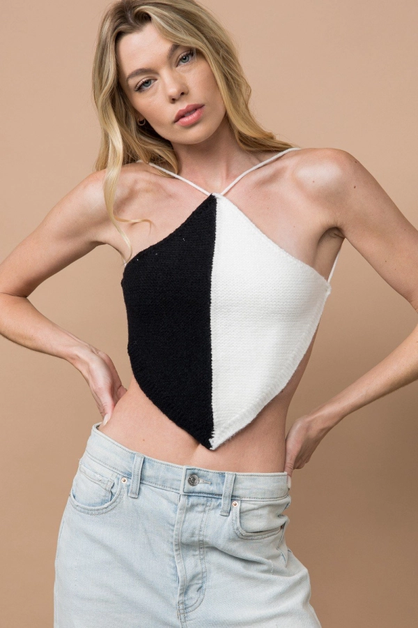 wholesale clothing black/white top with open back In The Beginning