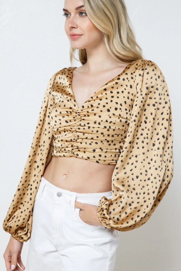 wholesale clothing tan crop top with v neck and full sleeve In The Beginning