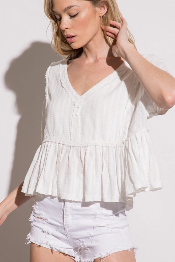 wholesale clothing off white top with v neck and short sleeve In The Beginning