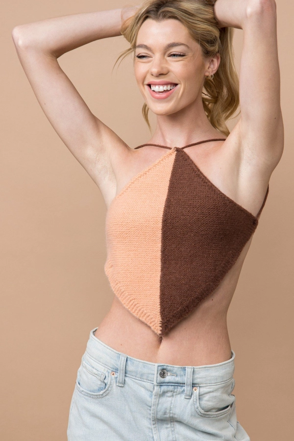 wholesale clothing blush/brown top with open back In The Beginning