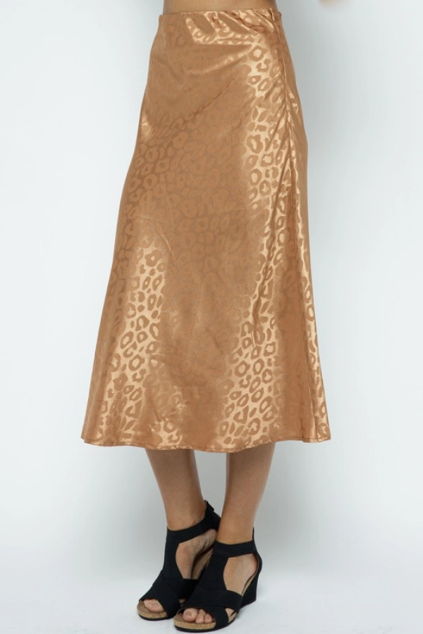 wholesale clothing camel leopard print long skirt with elastic waist In The Beginning