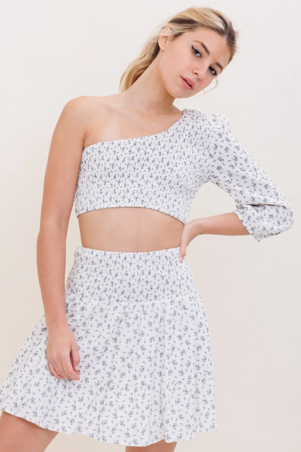 wholesale clothing ivory one shoulder cropped top In The Beginning