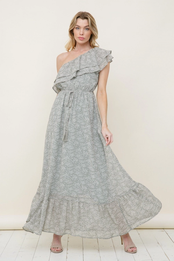 wholesale clothing sage floral maxi dress with ruffle In The Beginning