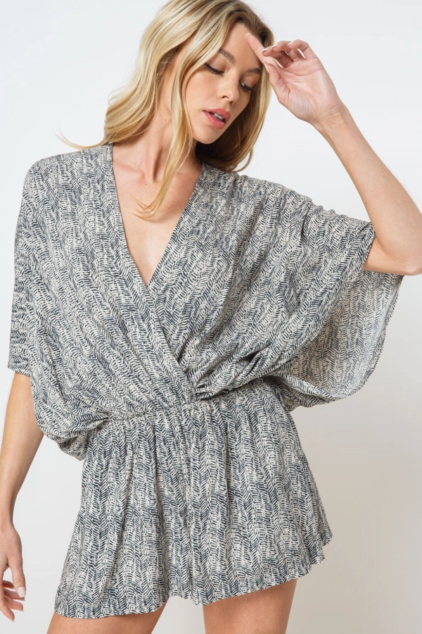 wholesale clothing navy wrap romper with kimono sleeve In The Beginning