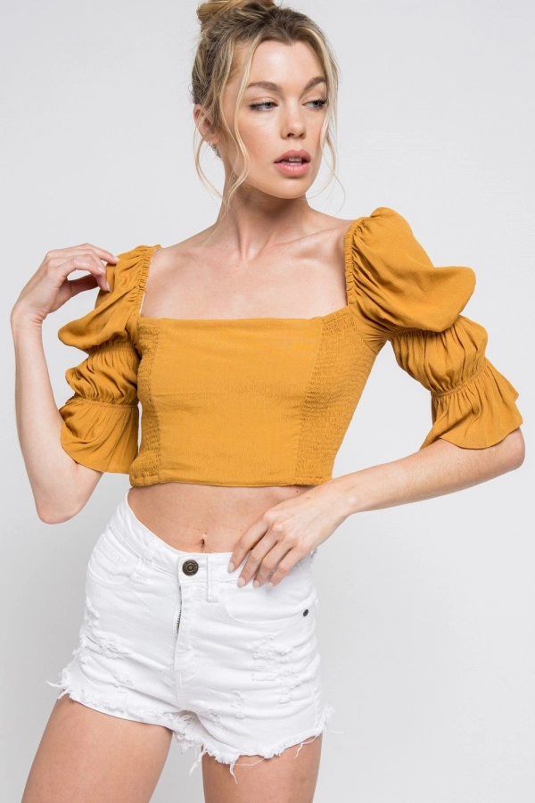 wholesale clothing tan crop top with square neck In The Beginning