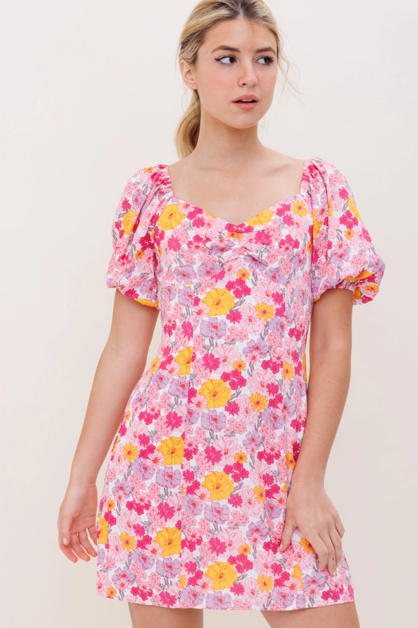 wholesale clothing hot pink floral mini dress In The Beginning