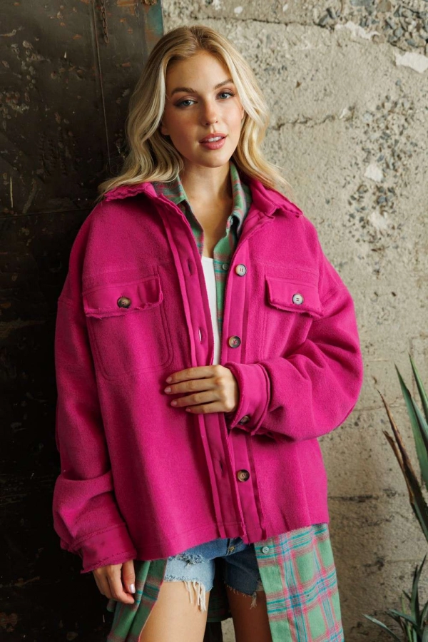 wholesale clothing hot pink jacket with buttons In The Beginning