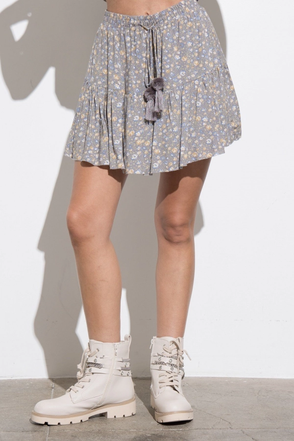 wholesale clothing grey floral mini skirt with belt In The Beginning