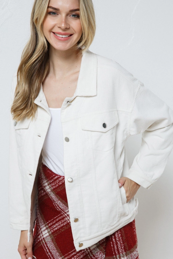 wholesale clothing ivory jacket with buttons and front pockets In The Beginning