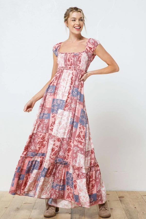 wholesale clothing pink/blue floral dress In The Beginning