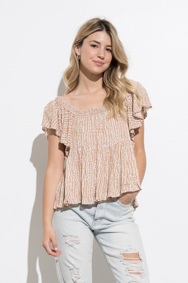 wholesale clothing blush top with short kimono sleeve and round neck In The Beginning
