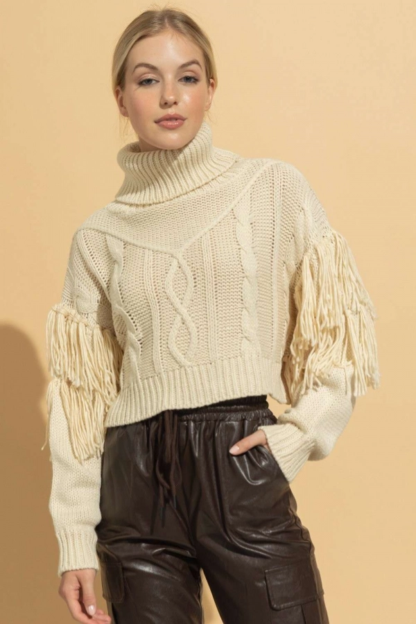 wholesale clothing cream loose sweater with mock neck In The Beginning