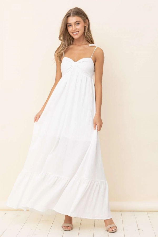 wholesale clothing white maxi dress with adjustable neck In The Beginning