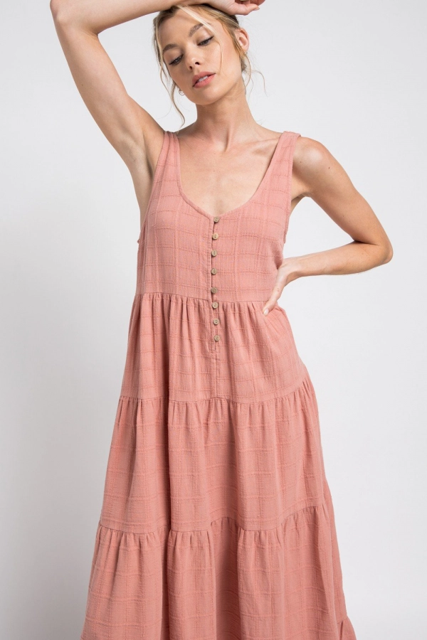 wholesale clothing rust midi dress with ruffle details In The Beginning