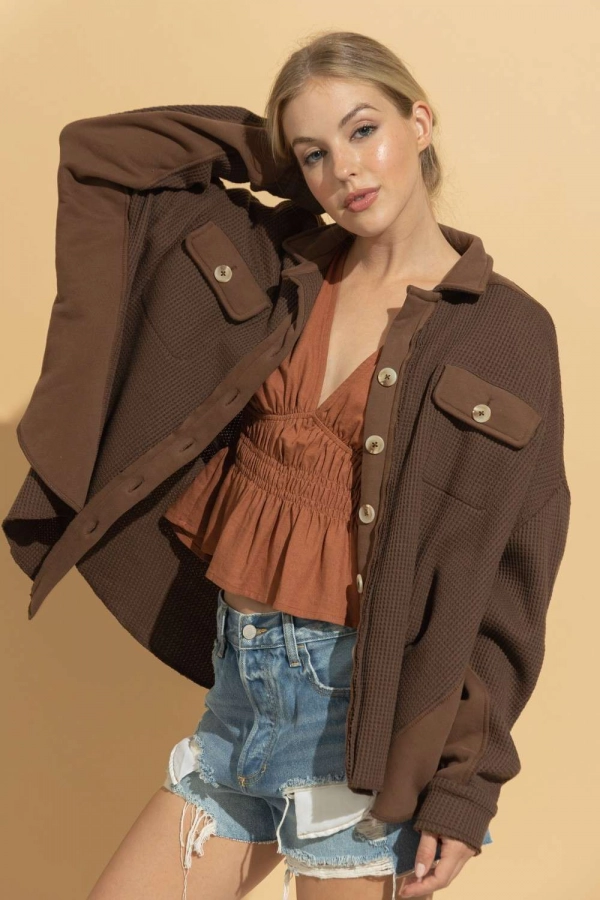 wholesale clothing brown jacket with buttons and long sleeve In The Beginning