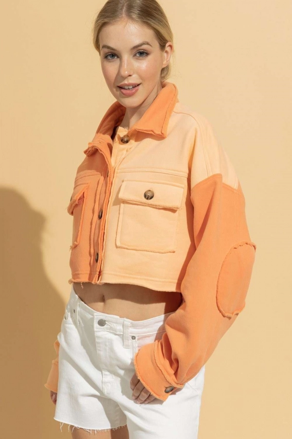 wholesale clothing orange combo cropped jacket with buttons In The Beginning