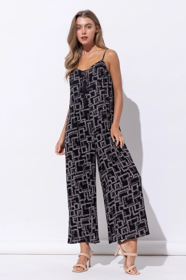 wholesale clothing black jumpsuit with wide leg and spaghetti straps In The Beginning