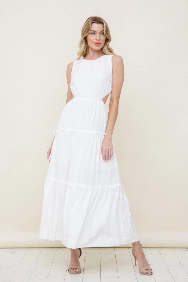 wholesale clothing off white maxi dress with cut out waist In The Beginning