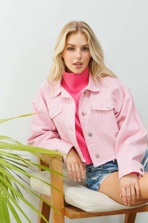 wholesale clothing pink cropped jacket with buttons In The Beginning
