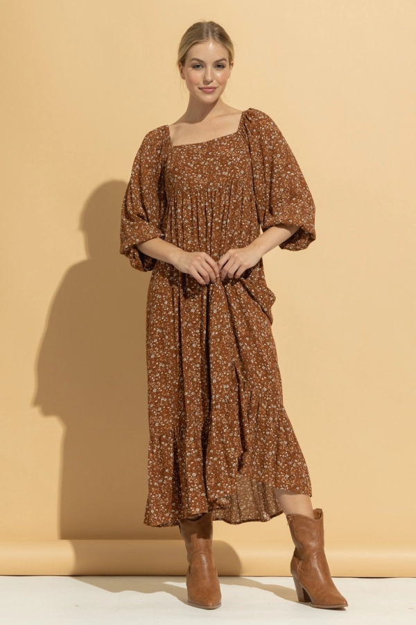 wholesale clothing camel maxi dress with square neck In The Beginning
