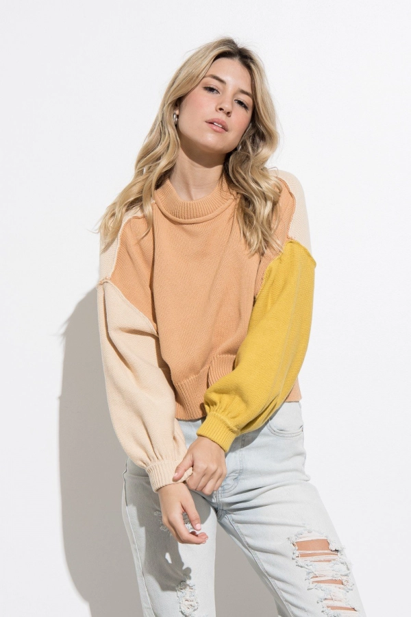 wholesale clothing blush multi sweater with mock neck In The Beginning