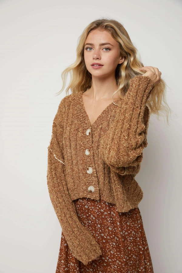 wholesale clothing camel oversize knitted cardigan In The Beginning