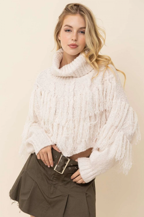 wholesale clothing ivory cropped sweater with turtle neck In The Beginning