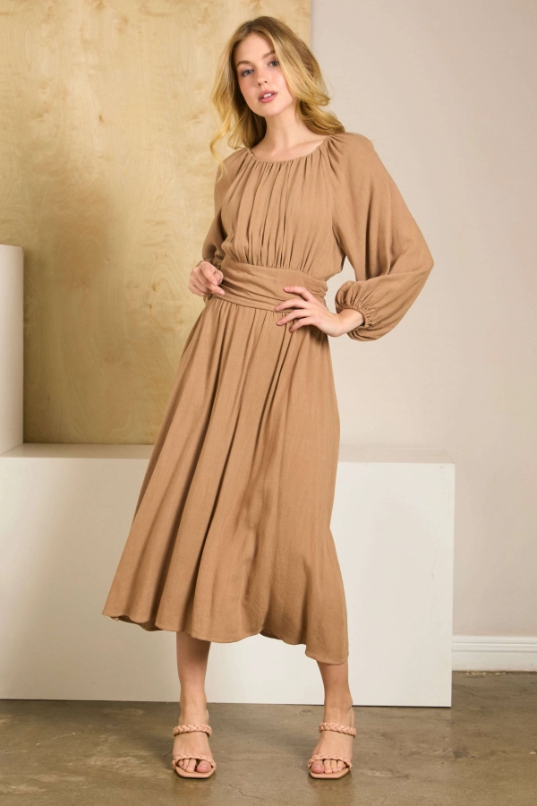 wholesale clothing light brown midi dress In The Beginning