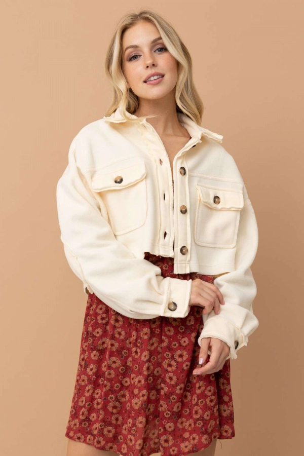 wholesale clothing ivory combo cropped jacket with buttons In The Beginning