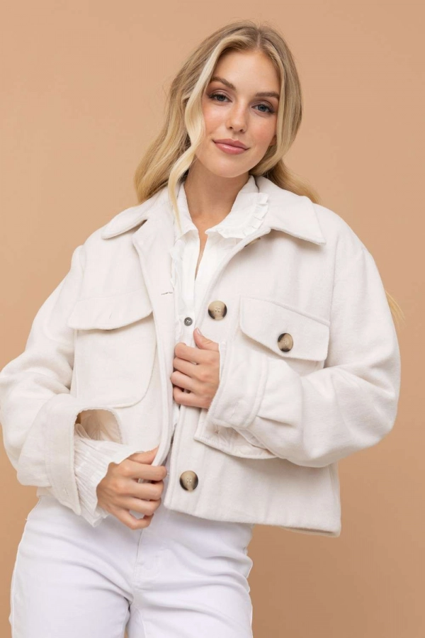 wholesale clothing ivory cropped loose fit jacket with buttons In The Beginning