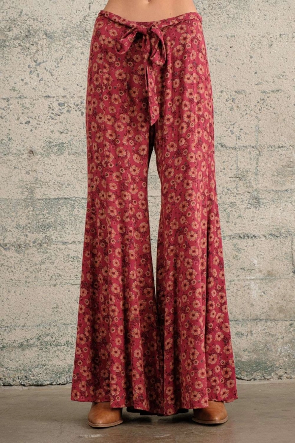 wholesale clothing red flare floral pants In The Beginning