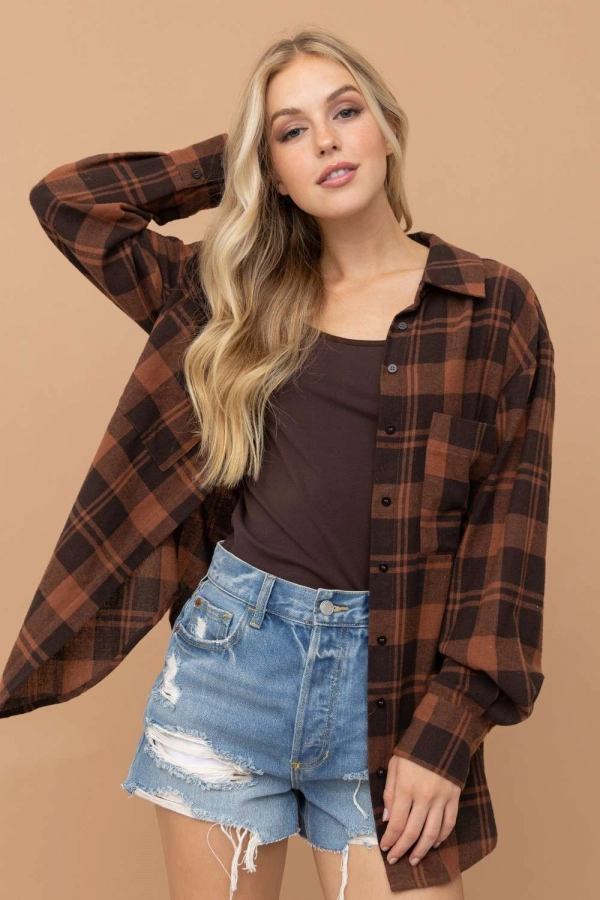wholesale clothing brown oversize shirt with buttons In The Beginning