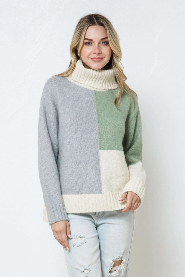 wholesale clothing sage multi sweater with turtle neck In The Beginning