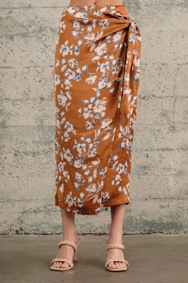 wholesale clothing camel floral midi skirt In The Beginning