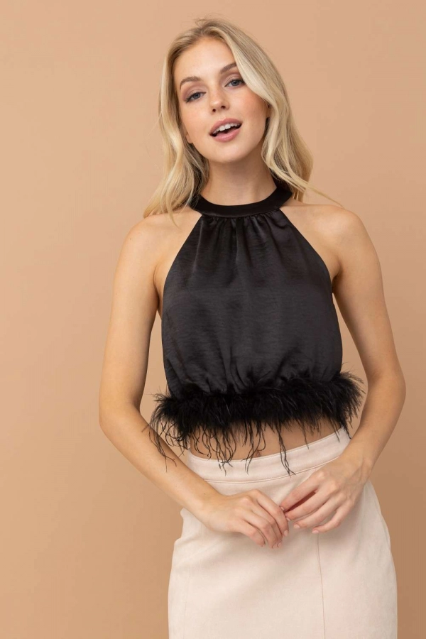 wholesale clothing black cropped top with mock neck In The Beginning