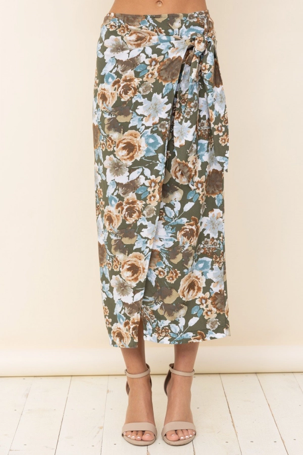 wholesale clothing olive floral maxi skirt with adjustable details In The Beginning