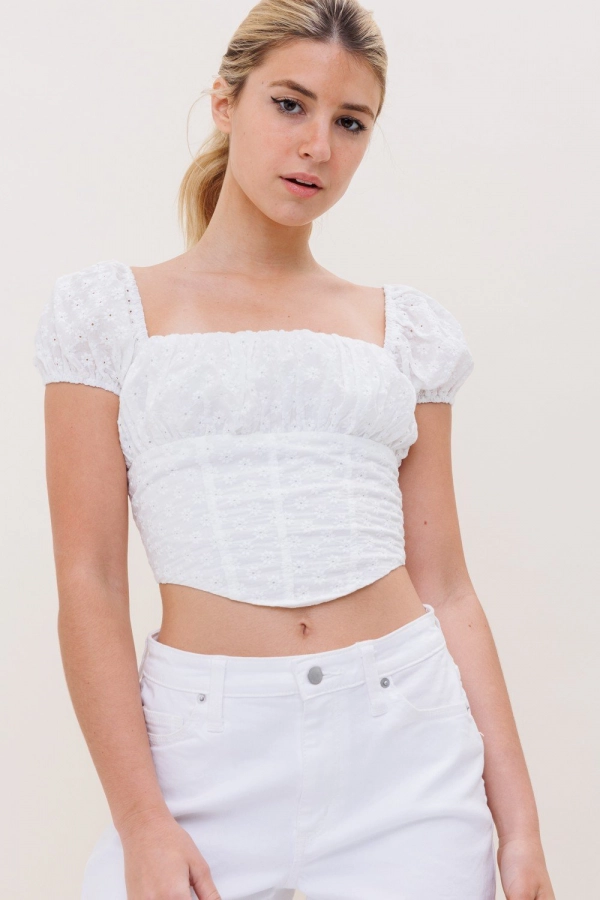 wholesale clothing white crop top with square neck In The Beginning