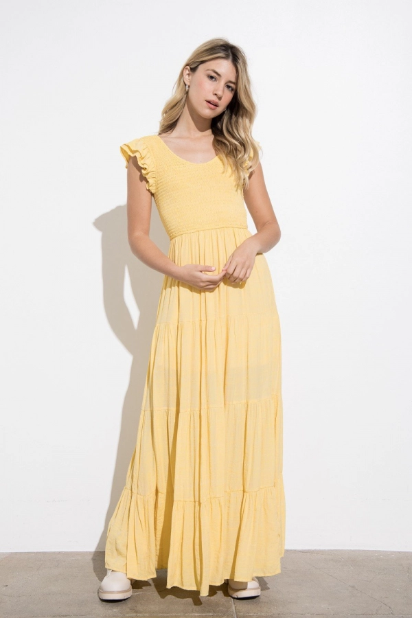 wholesale clothing butter maxi dress with round neck In The Beginning