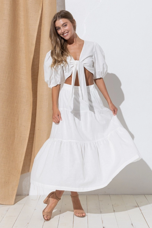 wholesale clothing white maxi skirt with ruffle details In The Beginning