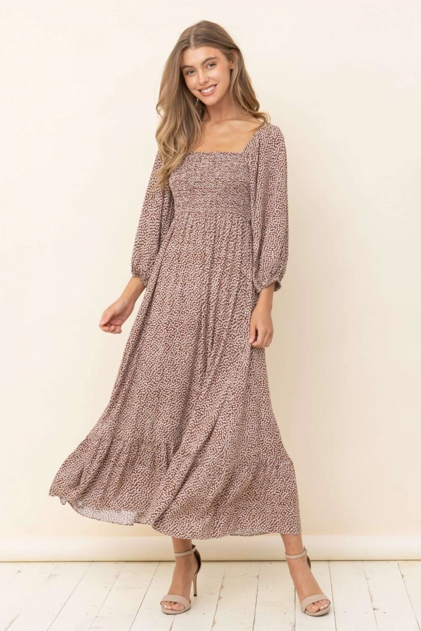 wholesale clothing rust floral maxi dress with ruffle details In The Beginning