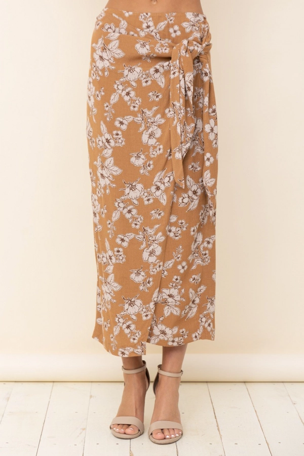 wholesale clothing taupe floral skirt with adjustable waist In The Beginning