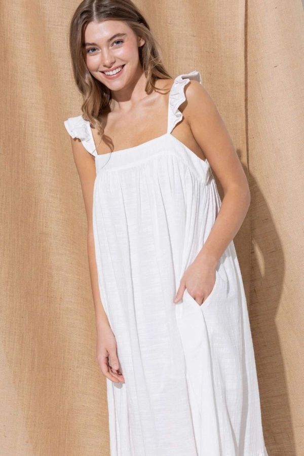 wholesale clothing off white midi  dress with square neck and pockets In The Beginning