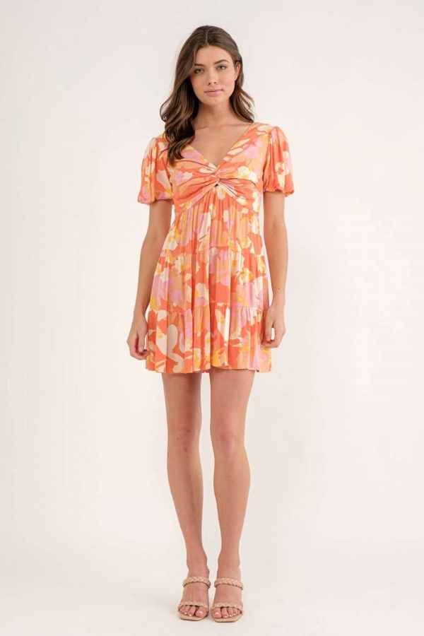 wholesale clothing orange multi mini-dress In The Beginning