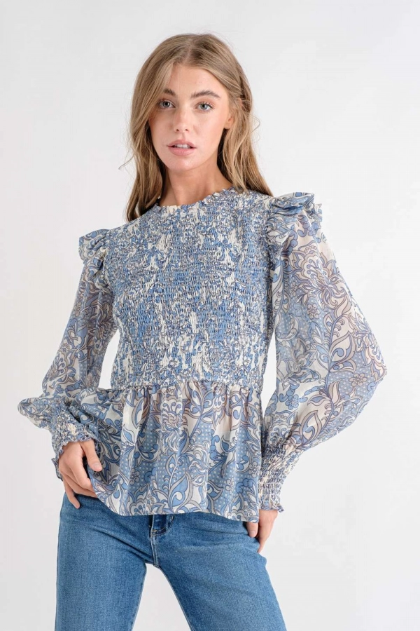 wholesale clothing blue floral top In The Beginning