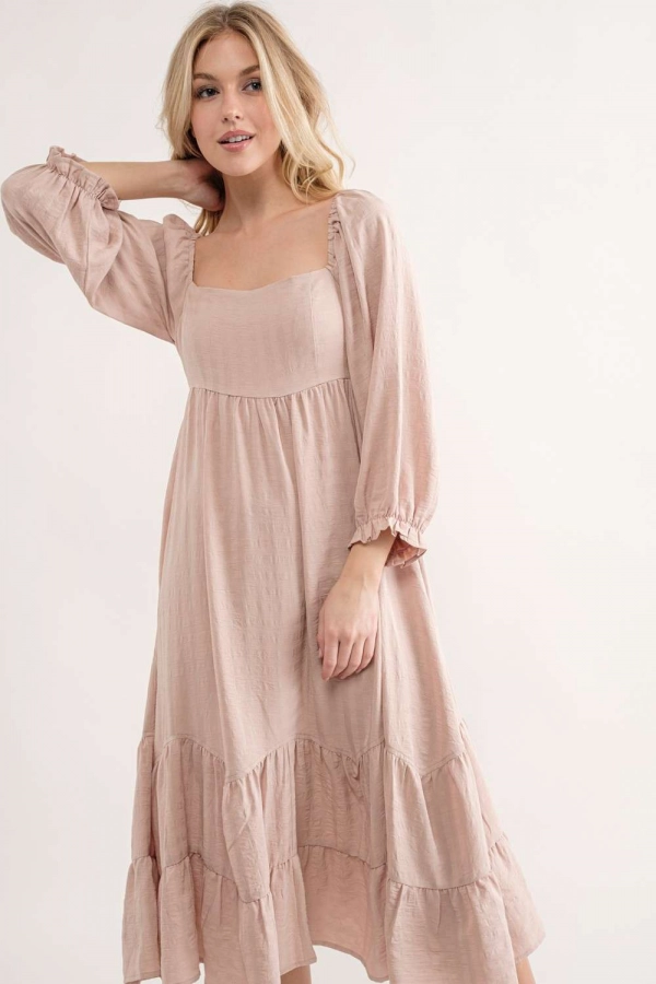 wholesale clothing beige long sleeve  maxi dress In The Beginning