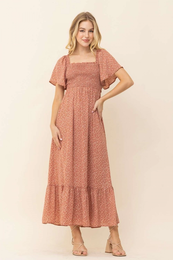 wholesale clothing rust midi dress with square neck In The Beginning