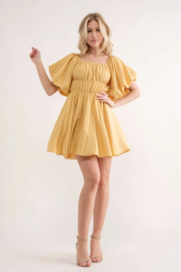 wholesale clothing yellow mini dress  with short sleeve In The Beginning